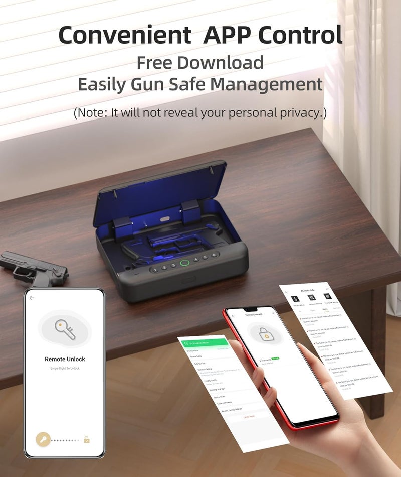 PINEWORLD Gun Safe, Biometric Gun Safes For Handgun, Pistol Safe With Fingerprint or Keypad, 4-Quick Access Unlock Gun Case for Firearm, Gun Lock Box For Nightstand Beside with APP - Image 3